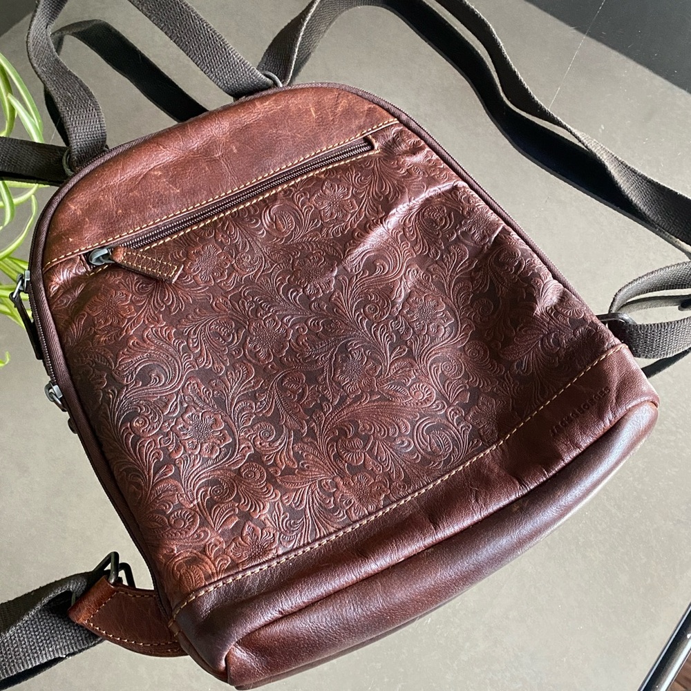 Jack Georges Floral Buffalo Leather Backpack/Crossbody Purse